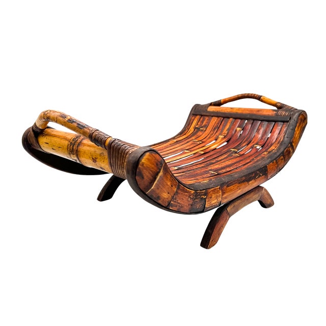 Contemporary Vintage Handcrafted Bent Bamboo Display Tray on Stand – Organic Modern / Tropical For Sale - Image 3 of 13
