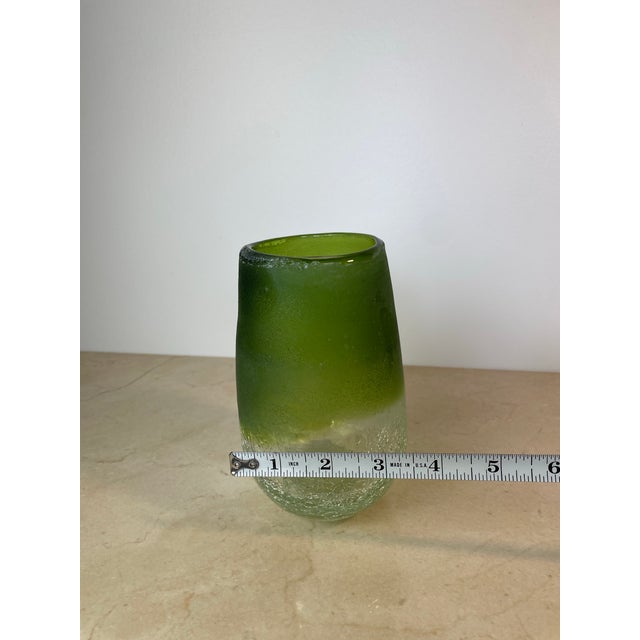Green Handblown Green Ombre Frosted & Crackle Glass Vase For Sale - Image 8 of 8