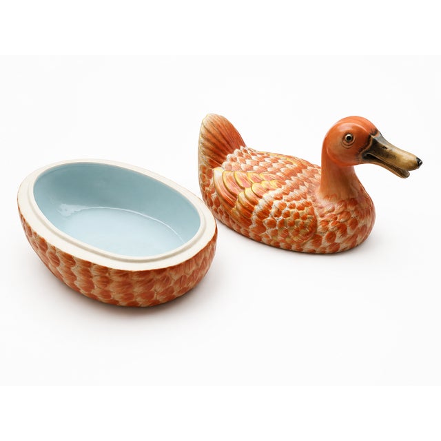 Title: 1970s Vintage Reproduction Lowestoft Porcelain Peking Duck Tureen by Mottahedeh. Manufacturer: Mottahedeh. Period:...
