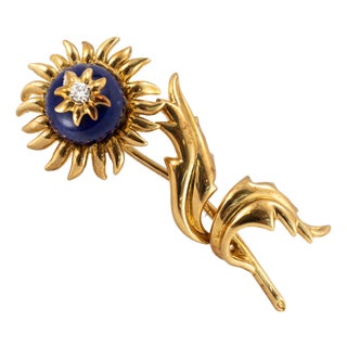 Vintage Tiffany & Co. Schlumberger 18k Yellow Gold Lapis Lazuli Diamond Brooch For Sale