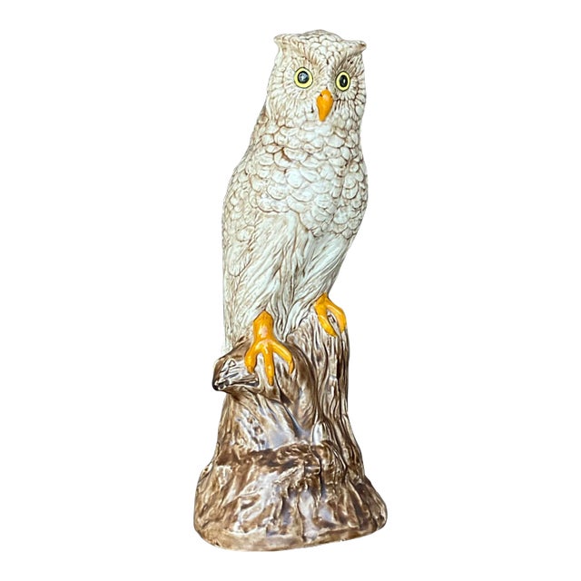 Vintage Boho Hand Painted Ceramic Owl For Sale
