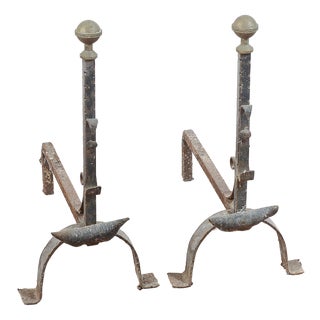 Cast Iron Fireplace Andirons, Set of 2 For Sale