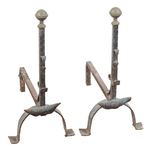 Cast Iron Fireplace Andirons, Set of 2 For Sale