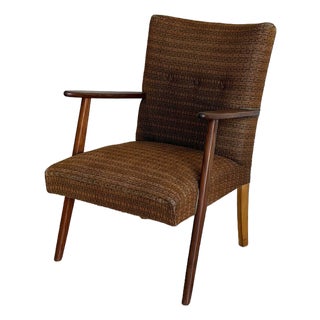 Brown Upholstered Lounge Armchair With Wooden Frame Mid-Century Modern 1960s For Sale