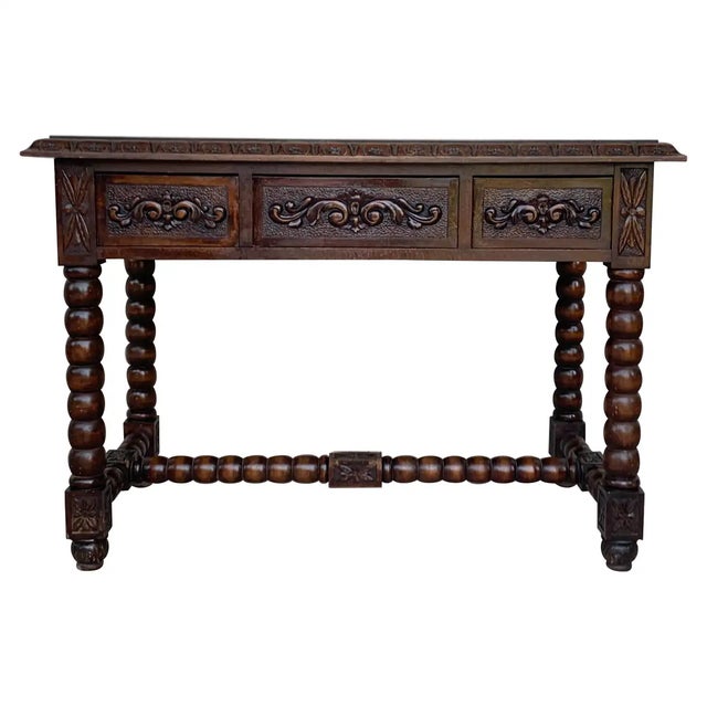 20th Century Spanish Baroque Style Oak Library Table For Sale - Image 12 of 12