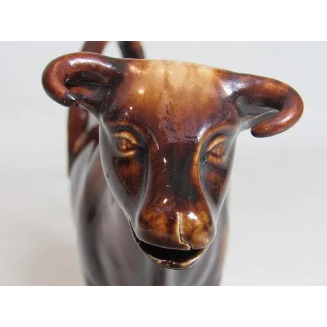 1920s Brown Glazed English Staffordshire Cow Creamer For Sale - Image 5 of 13