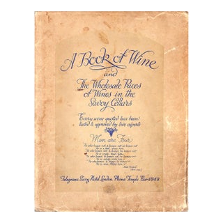 "A Book of Wine and the Wholesale Prices of Wines in the Savoy Cellar" 1937 For Sale