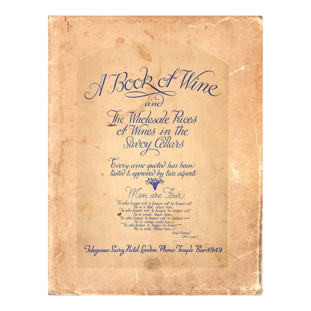"A Book of Wine and the Wholesale Prices of Wines in the Savoy Cellar" 1937 For Sale