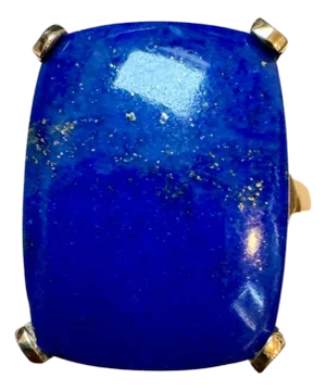 13 Ct Emerald cut Natural Lapis Lazuli Ring in 14 Kt Yellow Gold, Estate Size 8