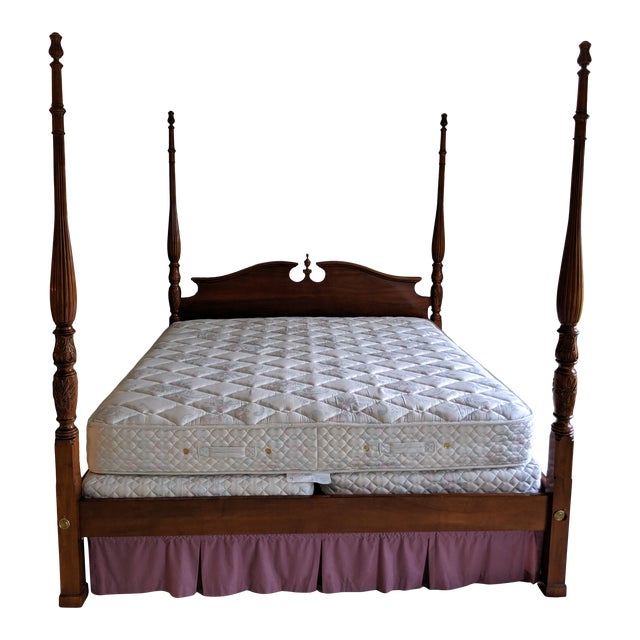 Queen Anne Mahogany Rice Carved Four Poster KingSize Bed Chairish