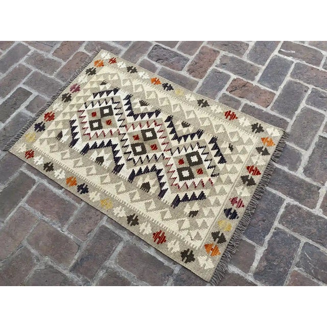 Traditional Handwoven Wool Kilim Rug, Earthy Tones Geometric Pattern, 2.8' X 4' For Sale - Image 3 of 7