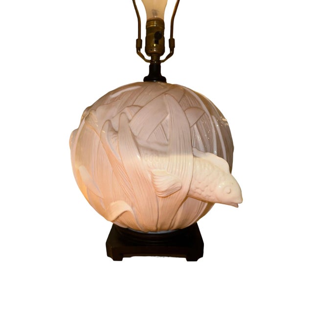 Vintage Coy Fish Relief Lamp With Green Shade For Sale - Image 4 of 10