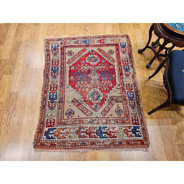 Textile 19th Century Handwoven Anatolian Village Area Rug, Wool, Vegetable Dyed' 4' x 5' For Sale - Image 7 of 18