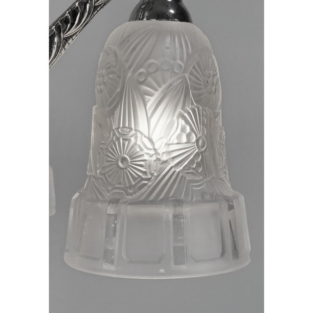 Hettier & Vincent French Art Deco Molded Glass & Nickeled Bronze Chandelier - 1930s For Sale - Image 11 of 15