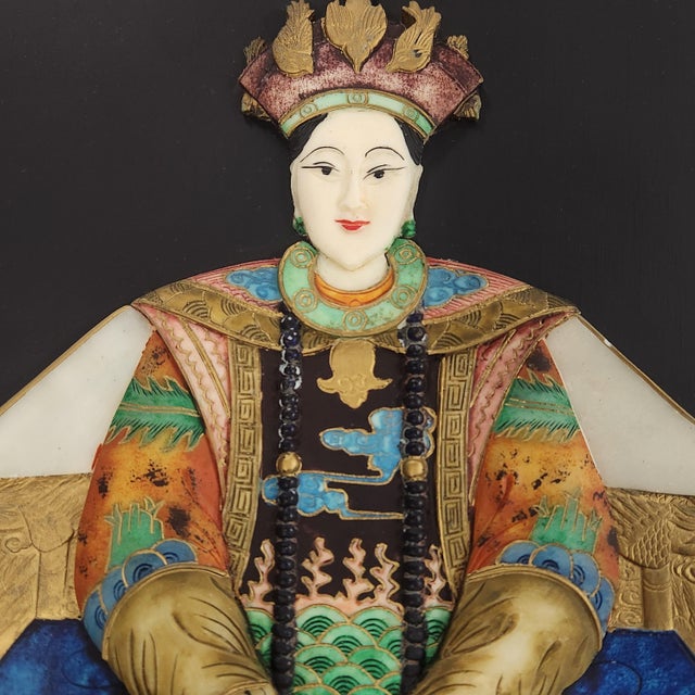 Vintage Chinese Chinoiserie Emperor & Empress Soapstone Sculptural Wall Panels – Pair For Sale - Image 9 of 13