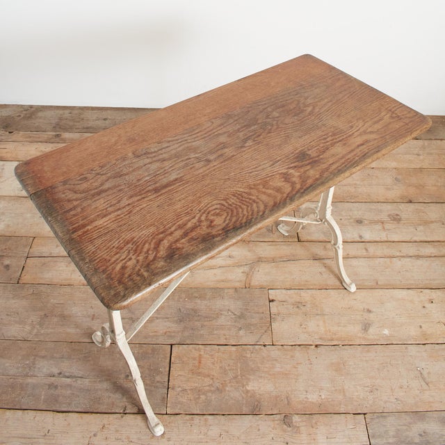 Antique French Wrought Iron Garden Bistro Table with Wooden Top, 1920s For Sale - Image 3 of 10