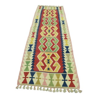 1970s Turkish Traditional Hand Knotted Red Oushak Kilim Rug Runner For Sale