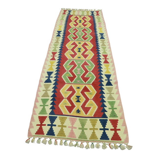 1970s Turkish Traditional Hand Knotted Red Oushak Kilim Rug Runner For Sale