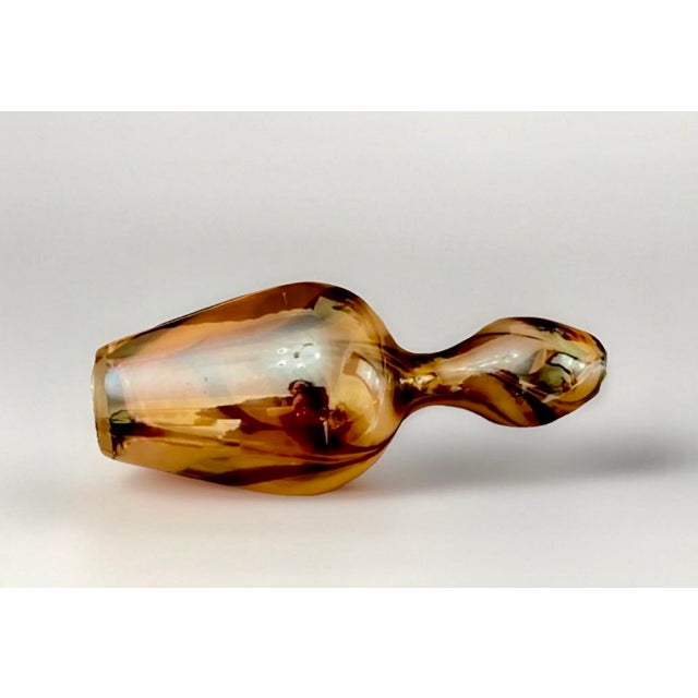 Mid 20th Century Hand Blown Art Glass Venetian Style Hourglass Vase Cognac and Sepia Spirals For Sale - Image 4 of 4