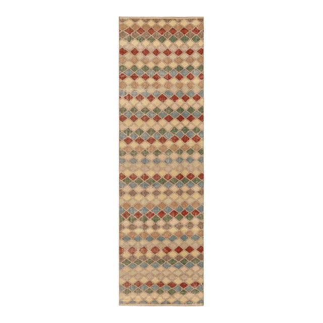 Vintage Turkish Runner, Mosaic-Inspired Multicolor Geometric Design - Rug & Kilim For Sale