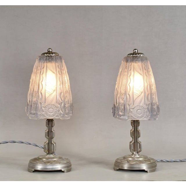 Donna Paris Pair of French Art Deco Blue Glass Table Lamps - 1930s For Sale - Image 4 of 10