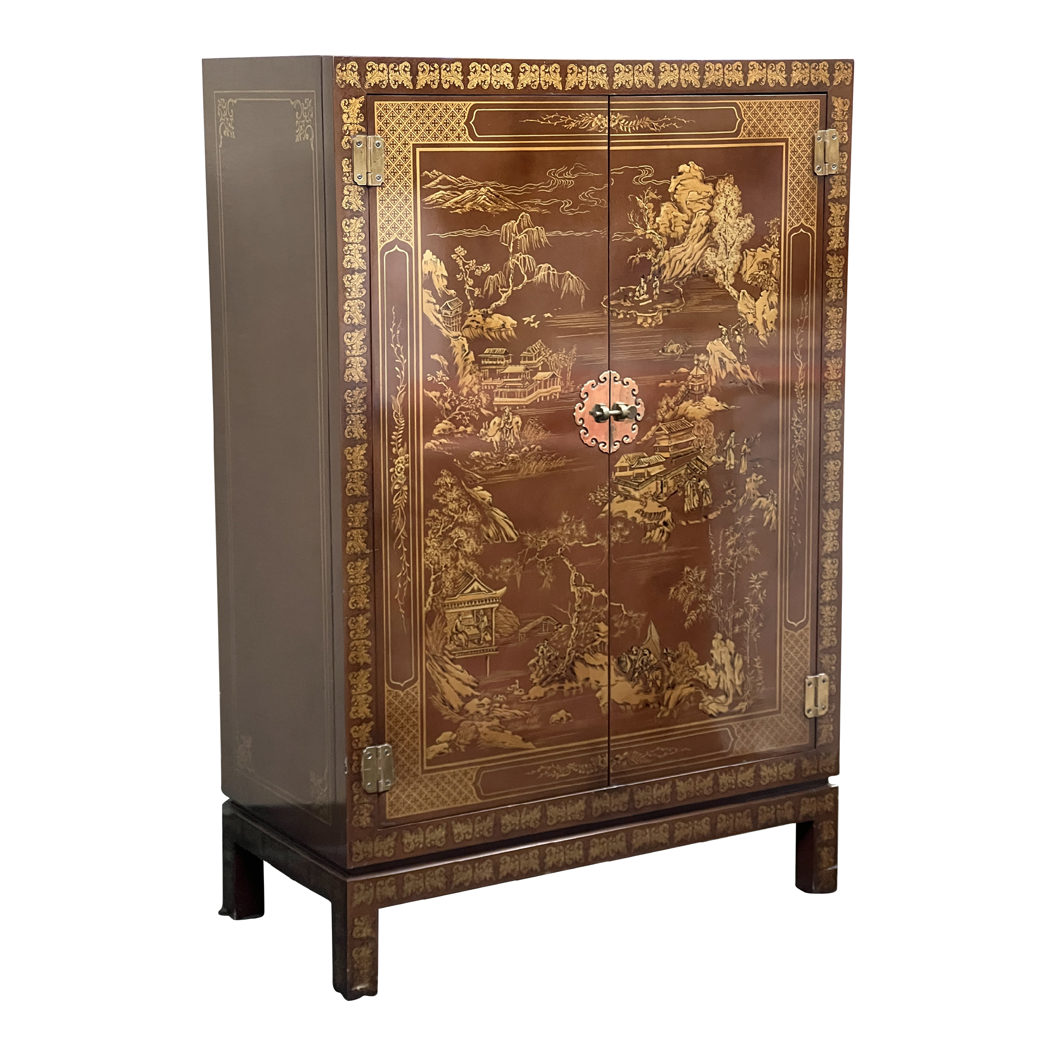 Vintage Drexel Chinoiserie Style Lacquered Bar Cabinet - image 0