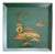 Vintage Chinoiserie Gilt & Teal Green Tole Peinte Square Vide Poche / Valet / Tray With Hand Painted Pagoda Detailing, Circa 1960 For Sale