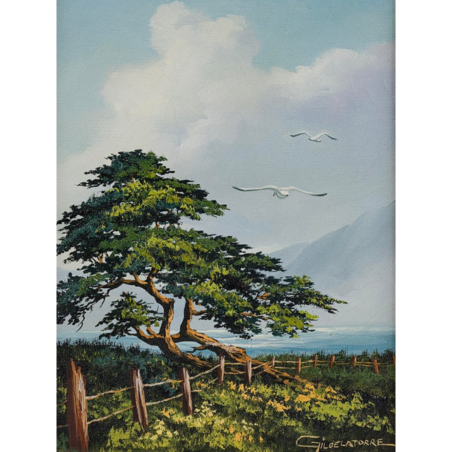 Mid-Century Modern Original Oil Painting Vintage Coastal Landscape by Gildelatorre For Sale - Image 3 of 5