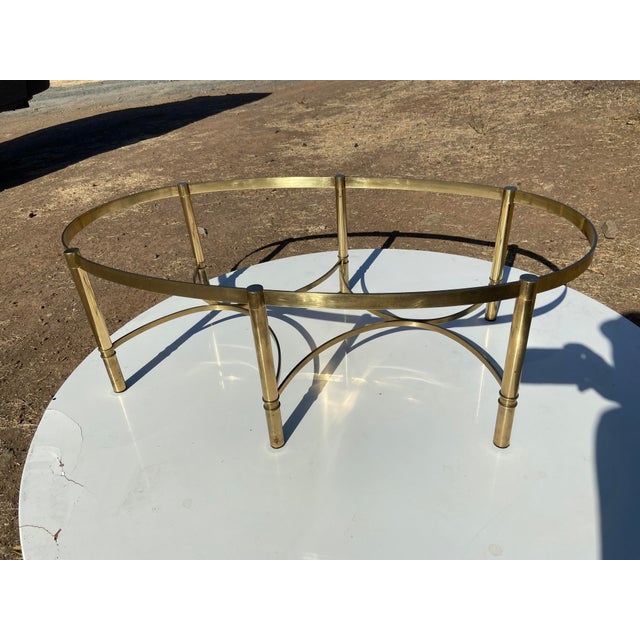 Brass Vintage Mid Century Cocktail Labarge Style Brass and Glass Oval Coffee Table For Sale - Image 8 of 17