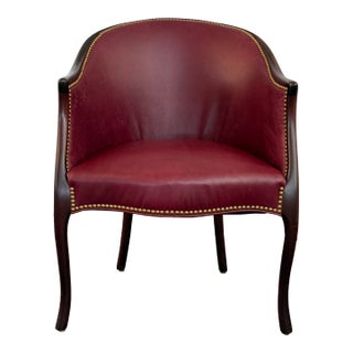 Late 20th Century Burgundy Leather Nailhead Trimmed Mahogany Library Tub Armchair For Sale