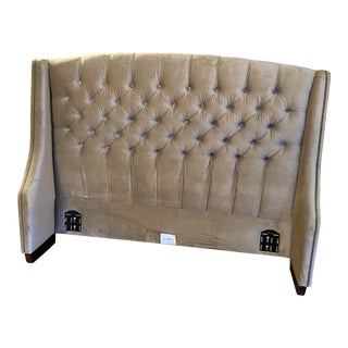 Traditional Restoration Hardware Velvet Tufted Queen Headboard For Sale