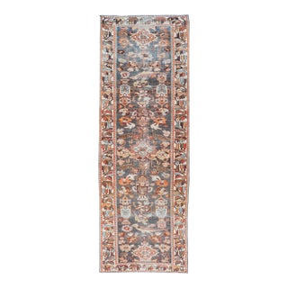 Antique Persian Hamedan Runner in All-Over Floral Design in Brown, Orange, Ivory 3'2"x9'9" For Sale