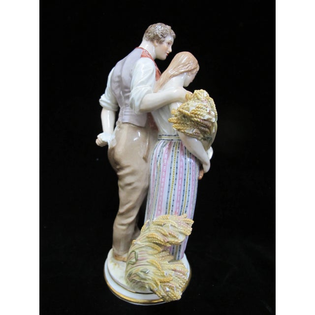 Ceramic Antique 19thc Meissen Gustave Deloye Porcelain Harvest Peasant Couple Figurine For Sale - Image 7 of 9