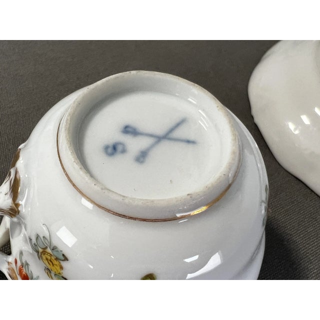 Gold Porcelain Cups and Saucers with Gilt Edges and Floral Motifs from Meissen, 1950s, Set of 12 For Sale - Image 8 of 12