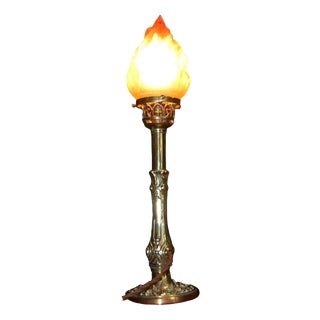 William IV Brass Table Lamp with Flame Glass Shade from Palmer & Co., London, 1830s For Sale