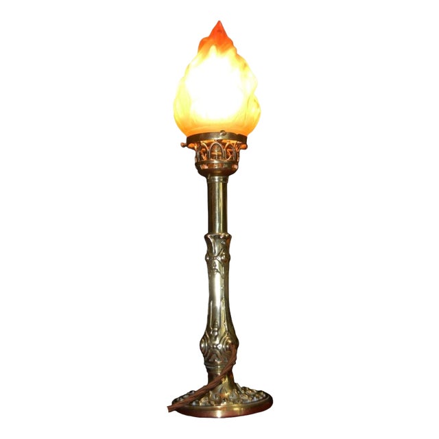 William IV Brass Table Lamp with Flame Glass Shade from Palmer & Co., London, 1830s For Sale