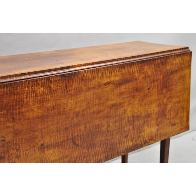 Traditional Antique American Federal Tiger Maple Narrow Drop Leaf Breakfast Dining Table For Sale - Image 3 of 18