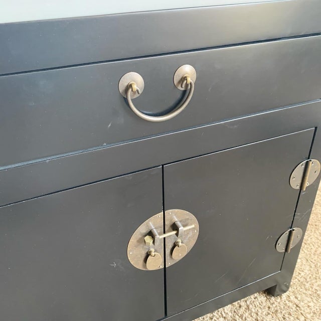 Chinoiserie Black Nightstands/Side Table With Brass Accents For Sale In Miami - Image 6 of 10