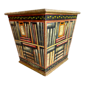 Vintage 1950s Trompe L’Oeil Painted Wood Book Motif Cachepot Planter Basket Fornasetti Style
