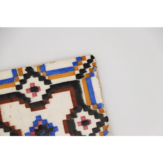1900 - 1909 1900s Geometric Antique Tiles, Set of Four, Portuguese For Sale - Image 5 of 12