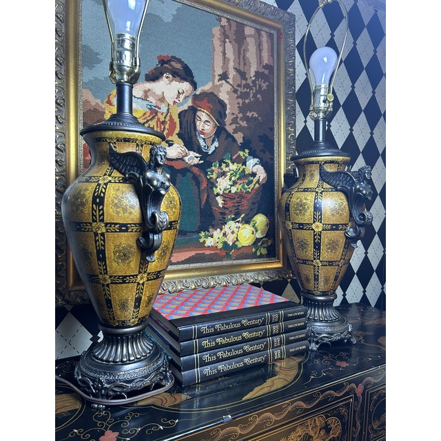 Vintage Neoclassical-Style Figural Urn Table Lamps With Winged Figures - Pair For Sale - Image 17 of 18