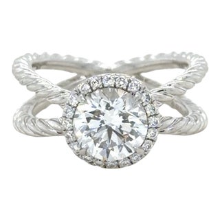 David Yurman, 1.24 Carat Round Brilliant Diamond Crossover Cable Engagement Ring, Size 3.75 For Sale