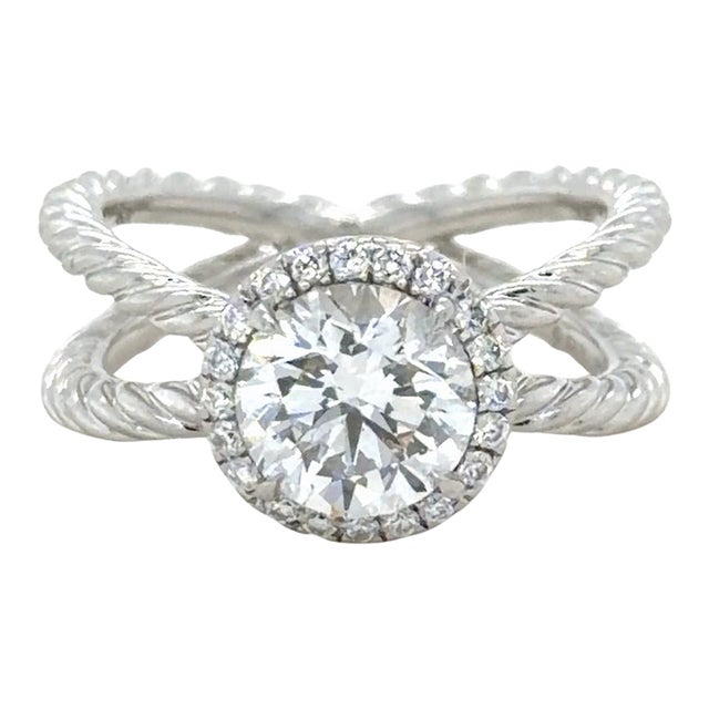 David Yurman, 1.24 Carat Round Brilliant Diamond Crossover Cable Engagement Ring, Size 3.75 For Sale