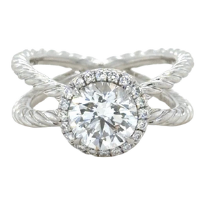 David Yurman, 1.24 Carat Round Brilliant Diamond Crossover Cable Engagement Ring, Size 3.75