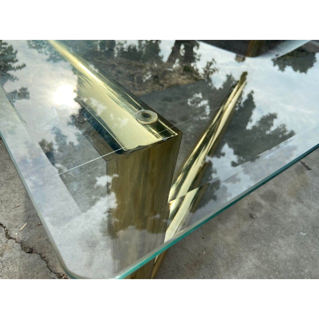 1970s Attributed to Karl Springer Hollywood Regency Style MCM Brass Tubular Coffee Glass Table For Sale - Image 13 of 18