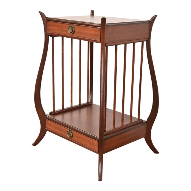Maslow Freen French Regency Louis XVI Carved Mahogany Nightstand or Occasional Side Table, Newly Refinished For Sale