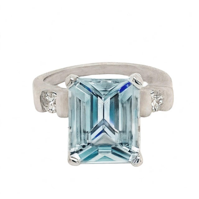 Natural Aquamarine Diamond Ring 6.25 Platinum 5.3 TCW Certified For Sale - Image 9 of 13
