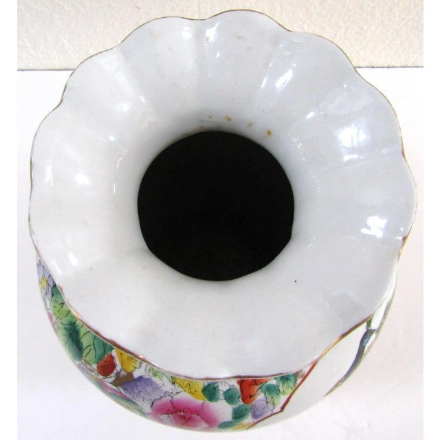 Vintage Chinoiserie Hand Painted Famille Rose Peacock Porcelain Vase For Sale - Image 11 of 12