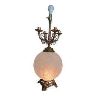 1960s Hollywood Regency Candelabra Table Lamp With Frosted Crackle Glass Globe For Sale