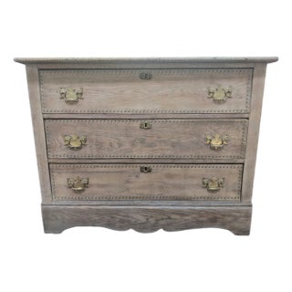Early 20th Century Gustavian Style Oak 3 Drawer Dresser With Neoclassical Wave Border For Sale